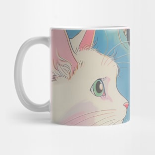 Retro Anime Girl And Cat Vintage Art 70s 80s 90s Mug